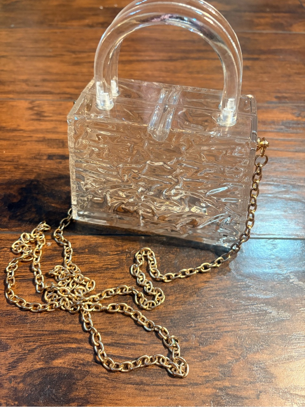 Clear Acrylic Mini Handbag with Gold Chain
